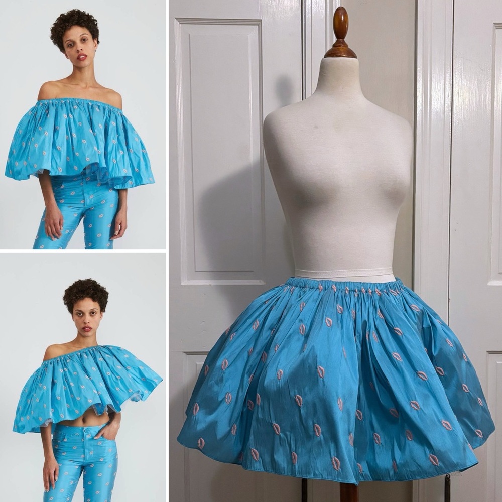 BATSHEVA Blue Lips Tutu Skirt OS Convertible Skirt Strapless Top One Size